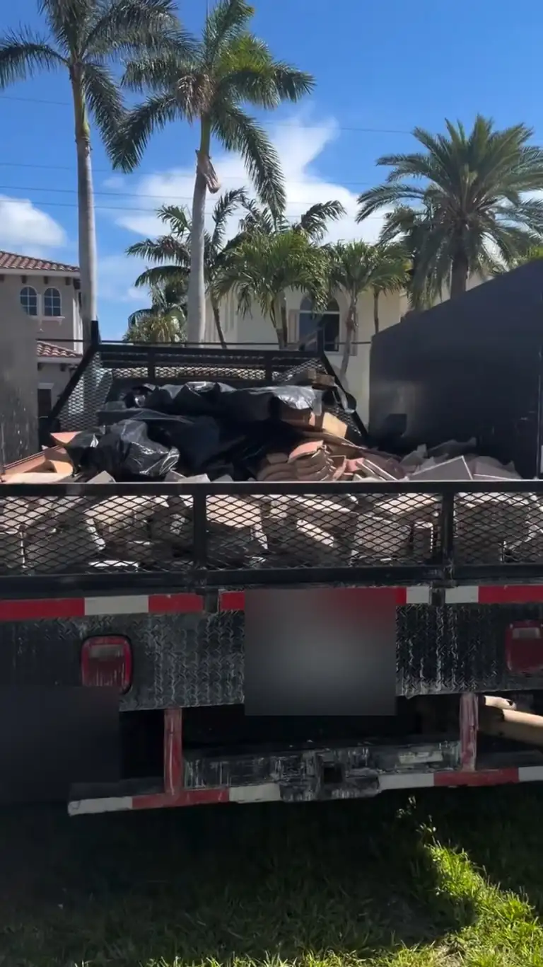 Broken concrete loaded for hauling