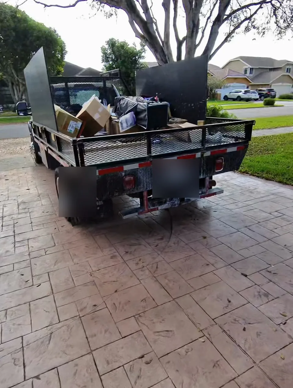 Loading the flatbed in the driveway