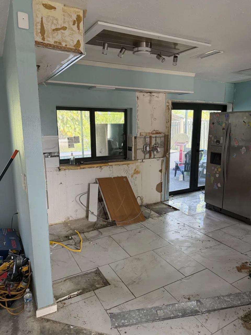 The same kitchen after the tear-out, cleared