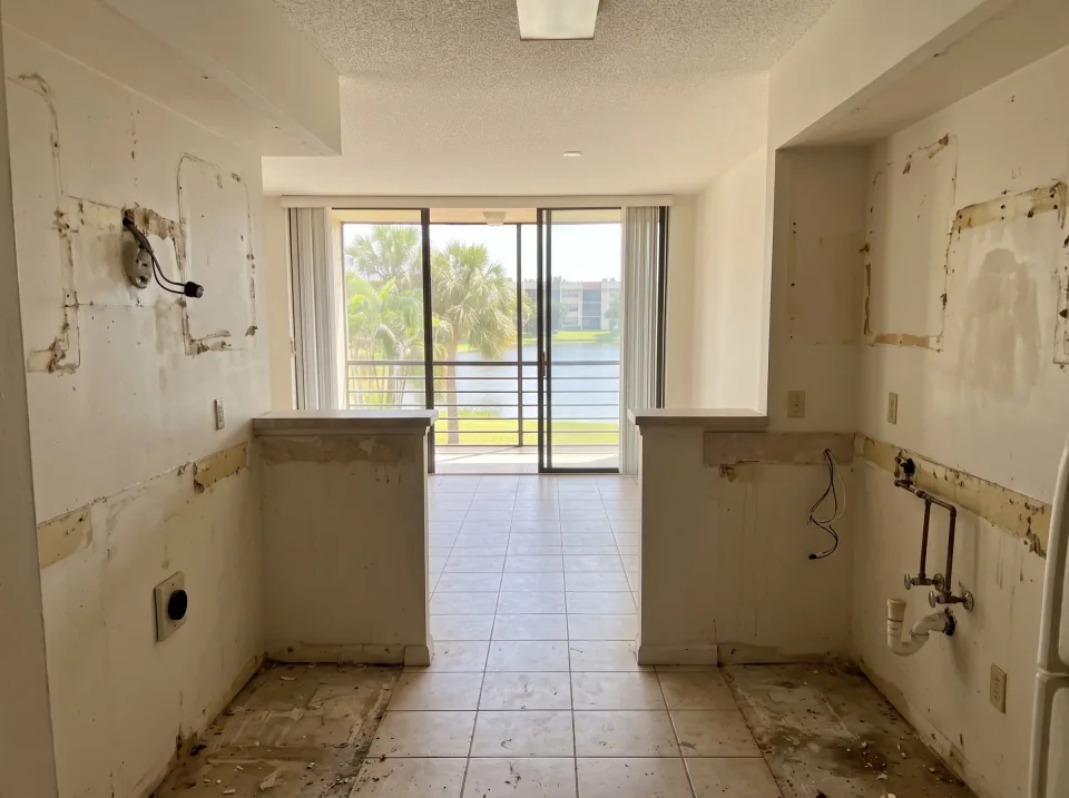Illustration, after: the cabinets, counters and stove removed