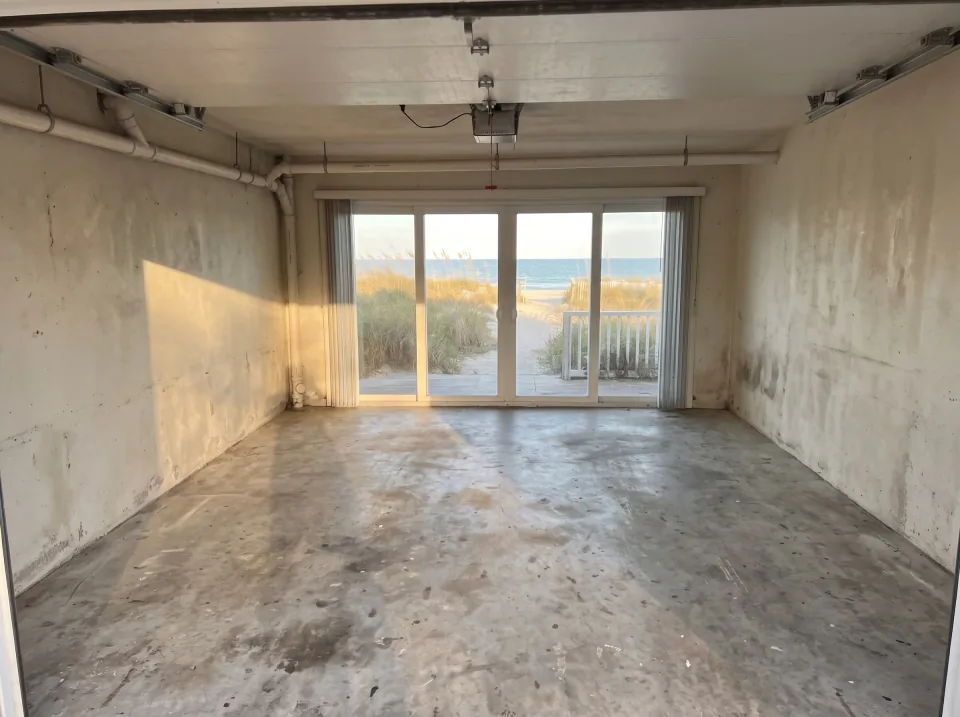Illustration, after: the garage cleared of its contents
