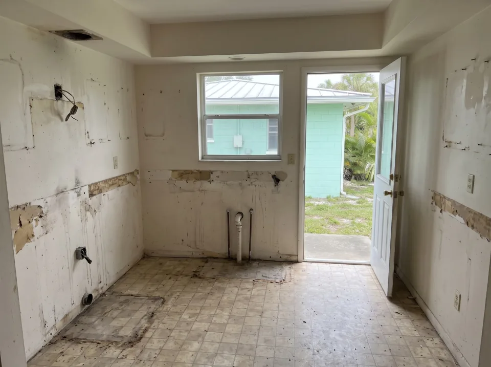 Illustration, after: the cabinets, counters and stove removed