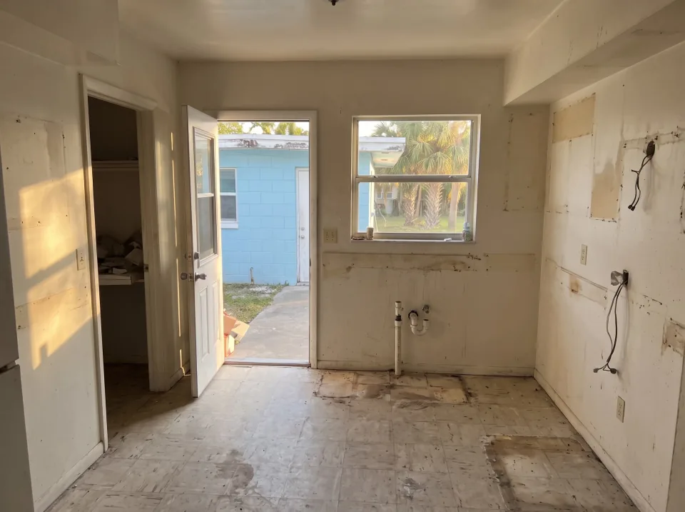 Illustration, after: the cabinets, counters and stove removed