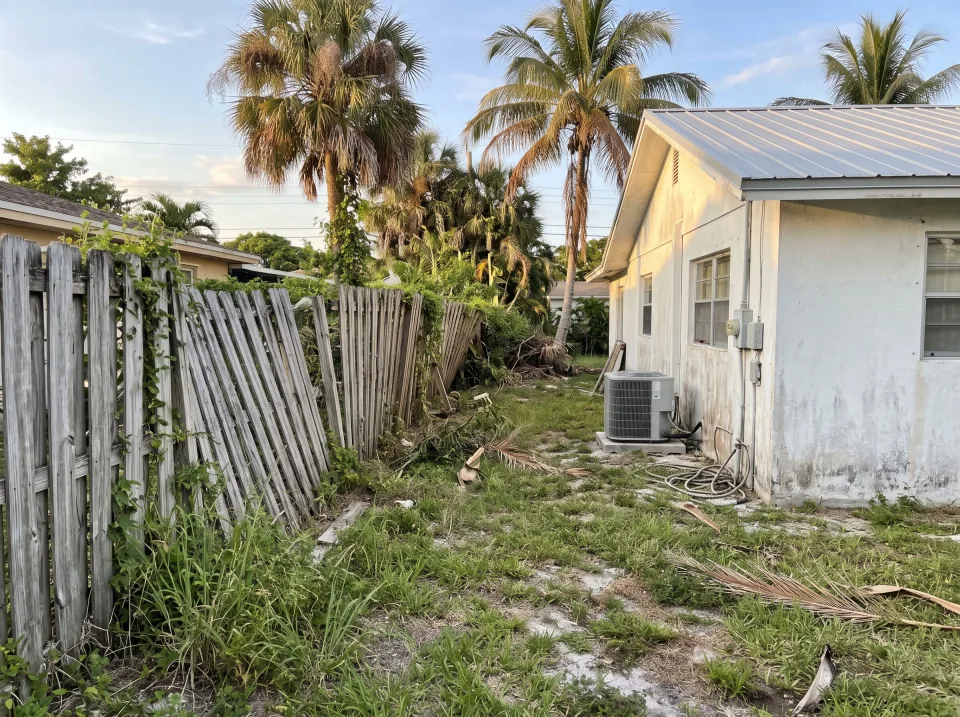 Illustration: a large curbside pile of old furniture, a mattress, carpet rolls and black trash bags on the grass swale of a South Florida street.